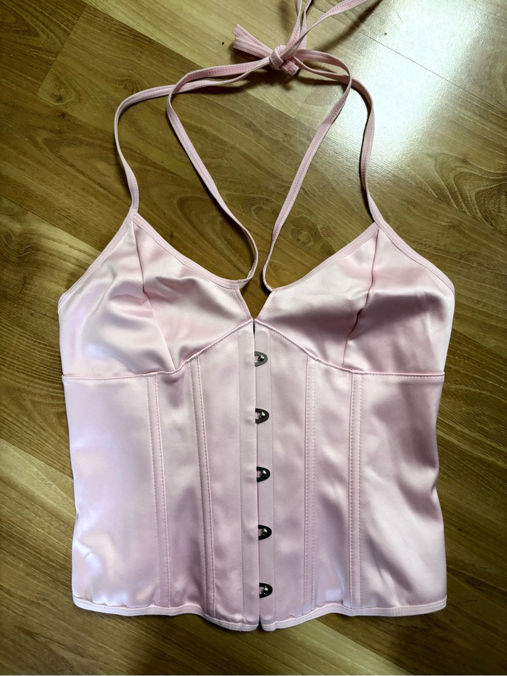 Pink Satin Halter Corset Top